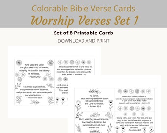 Worship Verses Bible Verse Cards | Set 1, 8 Verses | Colorable Floral Theme | Words of Faith Series | PDF, Letter size (8.5x11)