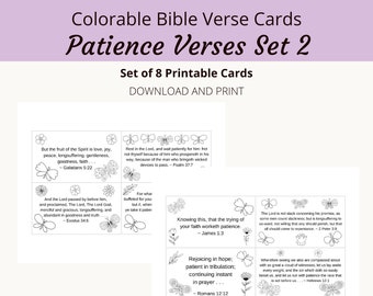 Patience Verses Bible Verse Cards | Set 2, 8 Verses | Colorable Butterflies Theme | Words of Faith Series | PDF, Letter size (8.5x11)