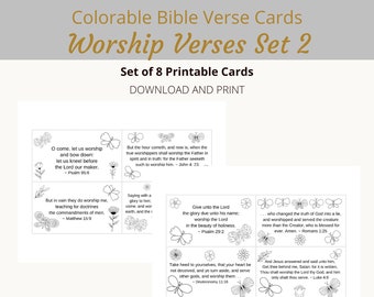 Worship Verses Bible Verse Cards | Set 2, 8 Verses | Colorable Butterflies Theme | Words of Faith Series | PDF, Letter size (8.5x11)
