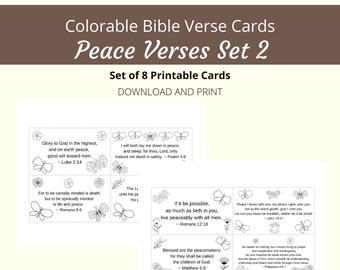 Peace Verses Bible Verse Cards | Set 2, 8 Verses | Colorable Butterfly Theme | Words of Faith Series | PDF, Letter size (8.5x11) |