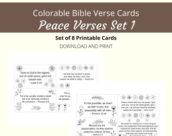 Peace Verses Bible Verse Cards | Set 1, 8 Verses | Colorable Floral Theme | Words of Faith Series | PDF, Letter size (8.5x11) |