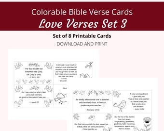 Love Verses Bible Verse Cards | Set 3, 8 Verses | Colorable Bird Theme | Words of Faith Series | PDF, Letter size (8.5x11)