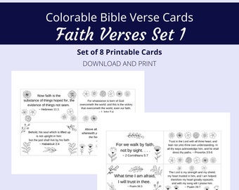 Faith Verses Bible Verse Cards | Set 1, 8 Verses | Colorable Floral Theme | Words of Faith Series | PDF, Letter size (8.5x11) |