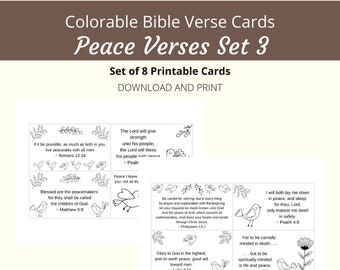 Peace Verses Bible Verse Cards | Set 3, 8 Verses | Colorable Birds Theme | Words of Faith Series | PDF, Letter size (8.5x11) |