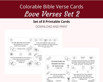 Love Verses Bible Verse Cards | Set 2, 8 Verses | Colorable Butterflies Theme | Words of Faith Series | PDF, Letter size (8.5x11)