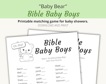 Bible Baby Boys Printable Matching Baby Shower Game | "Baby Bear" | PDF, Letter size (8.5x11) |