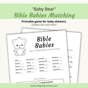 Bible Babies Printable Matching Baby Shower Game | &quot;Baby Bear&quot; | PDF, Letter size (8.5x11) |