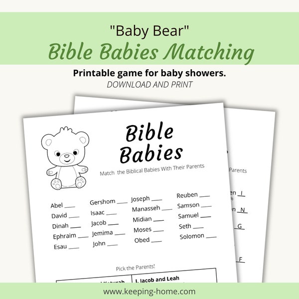 Bible Babies Printable Matching Baby Shower Game | "Baby Bear" | PDF, Letter size (8.5x11) |