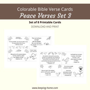 Versículos de Paz Tarjetas de Versículos Bíblicos / Set 3, 8 Versículos / Tema de Pájaros Colorables / Serie Palabras de Fe / PDF, Tamaño Carta (8.5x11) /