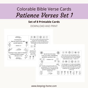 Versículos de Paciencia Tarjetas de Versículos Bíblicos / Set 1, 8 Versículos / Tema Floral Colorable / Serie Palabras de Fe / PDF, Tamaño Carta (8.5x11) /
