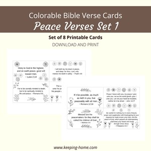 Versículos de Paz Tarjetas de Versículos Bíblicos / Set 1, 8 Versículos / Tema Floral Colorable / Serie Palabras de Fe / PDF, Tamaño Carta (8.5x11) /