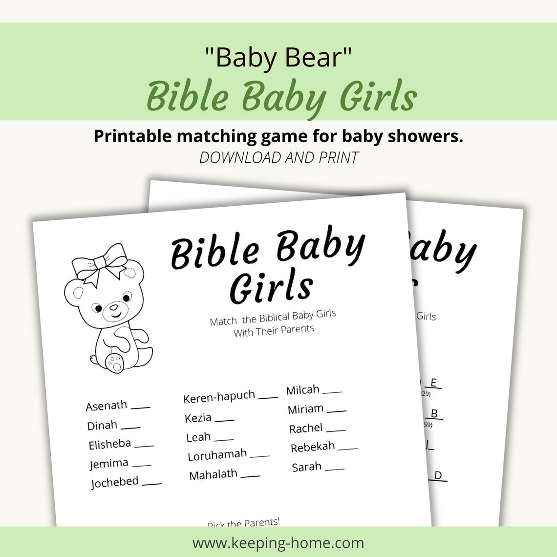 Bible Baby Girls Printable Matching Baby Shower Game | "baby Bear ...