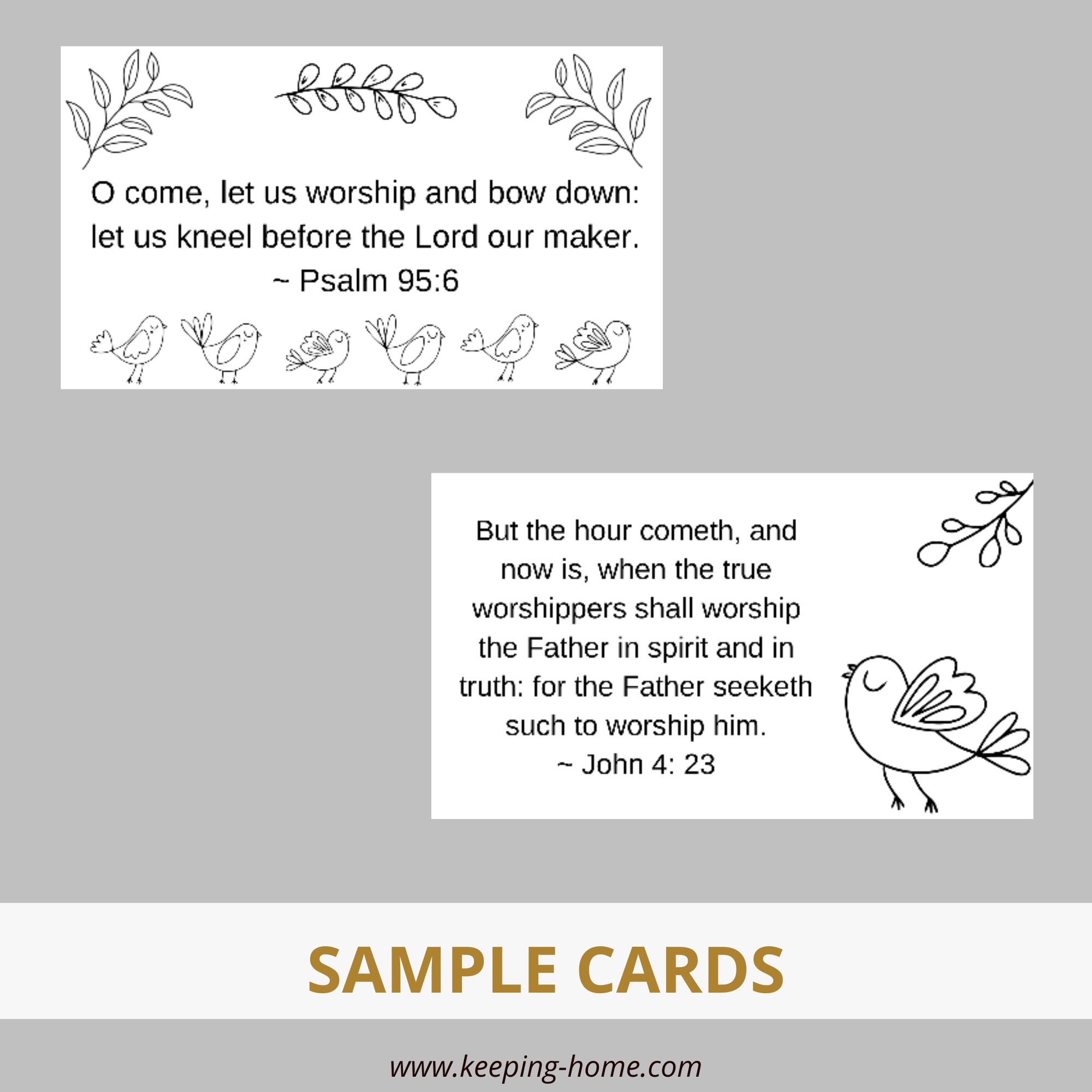 Worship Verses Bible Verse Cards | Set 3, 8 Verses | Colorable Bird ...