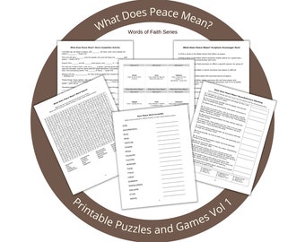 Printable Bible Games Set | Peace Puzzles and Games Vol 1 | What Does Peace Mean? | Words of Faith Series | PDF, Letter size (8.5x11) |Title
