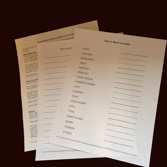 Party Supplies Titus 2 Bridal Shower Games and Activities Printable ...