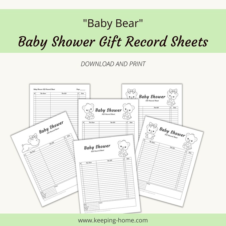 Baby Shower Gift Record Sheet | "baby Bear" | Printable | PDF, Letter ...