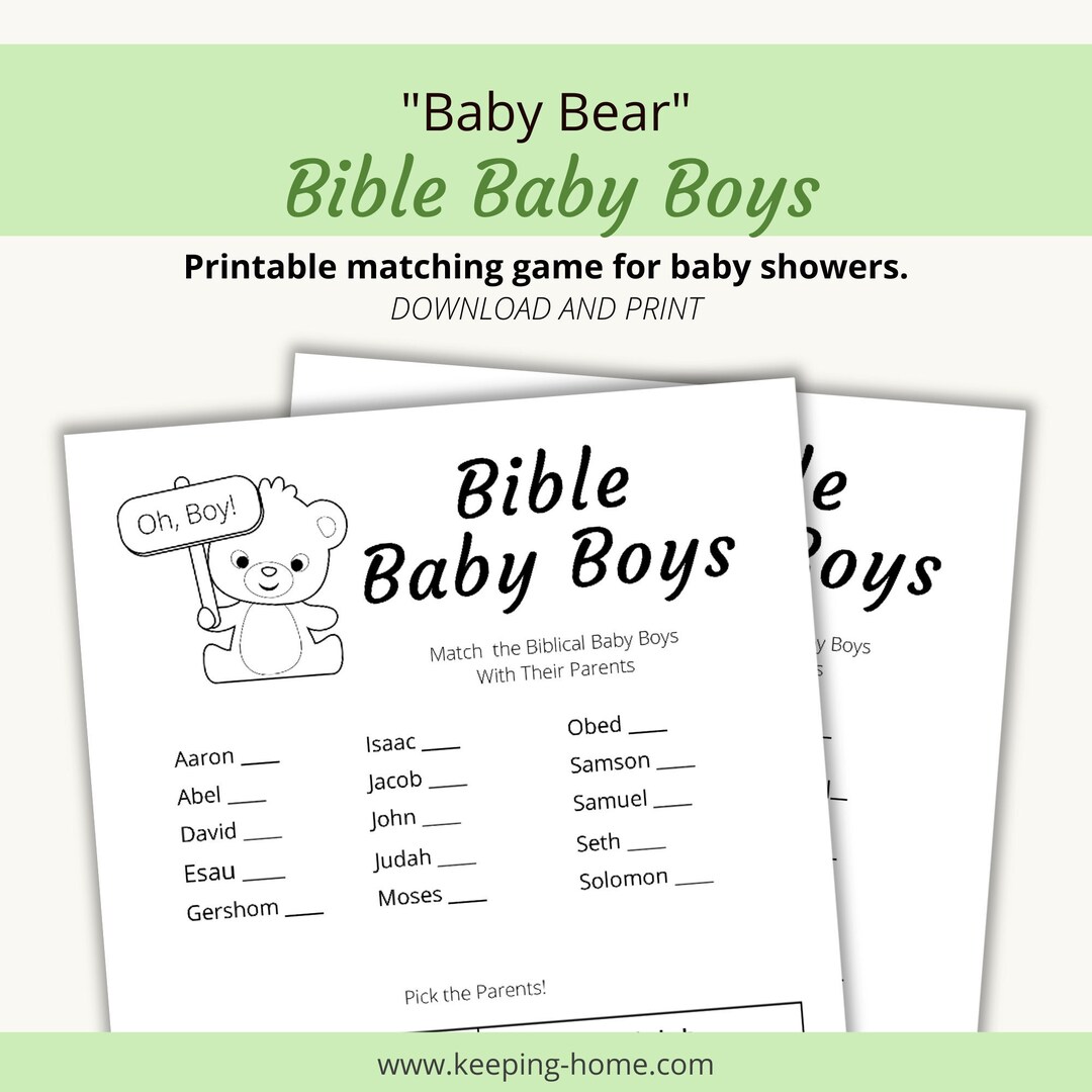 Bible Baby Boys Printable Matching Baby Shower Game | "baby Bear" | PDF ...