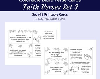 Faith Verses Bible Verse Cards | Set 3, 8 Verses | Colorable Bird Theme | Words of Faith Series | PDF, Letter size (8.5x11) |