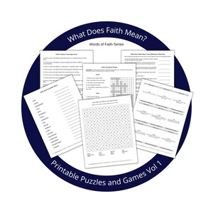 Conjunto de juegos bíblicos imprimibles / Juegos y rompecabezas de fe Vol 1 / ¿Qué significa la fe? / Serie Palabras de Fe / PDF, Tamaño Carta (8.5x11) /