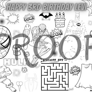 PEDIDO PERSONALIZADO * Tapete para colorear imprimible de cumpleaños de superhéroe
