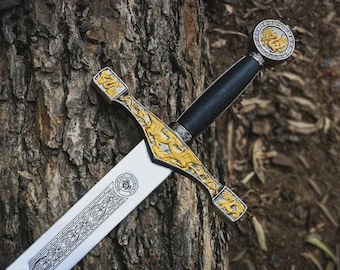 Replica artigianale della spada Excalibur – Oggetto da collezione in acciaio ispirato a Re Artù, con fodero / Regalo fantasy medievale da esposizione