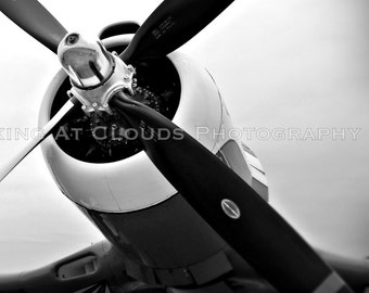 Corsair Airplane Propeller, Black and White Aviation Photography, Pilot Gift