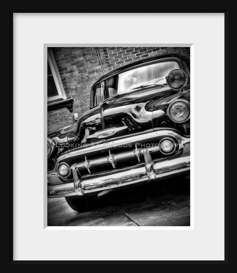 Classic Car Art Photo, Chevy Bel Air, Vintage Car Decor, Noir Style, Black and White Car Decor