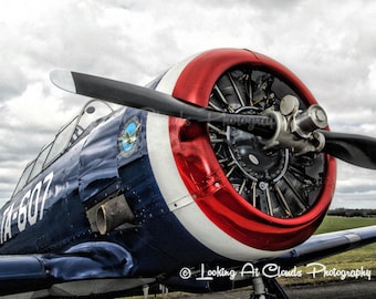 T-6 Texan aviation art photography, airplane decor, vintage flying, SNJ, pilot gift, airplane photo, engine, propeller, boys room