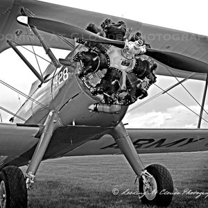 biplane, Stearman, vintage airplane art, aviation photography, pilot gift, propeller, round engine, boys room image 1