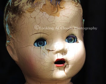 Blue Eyes Vintage Doll Head Art Photo