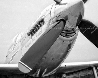 Mustang propeller, aviation photo, black and white airplane art, pilot gift, Cloud Dancer, boys room, nursery