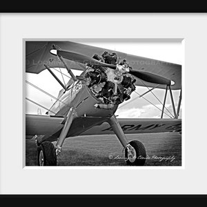 biplane, Stearman, vintage airplane art, aviation photography, pilot gift, propeller, round engine, boys room image 2