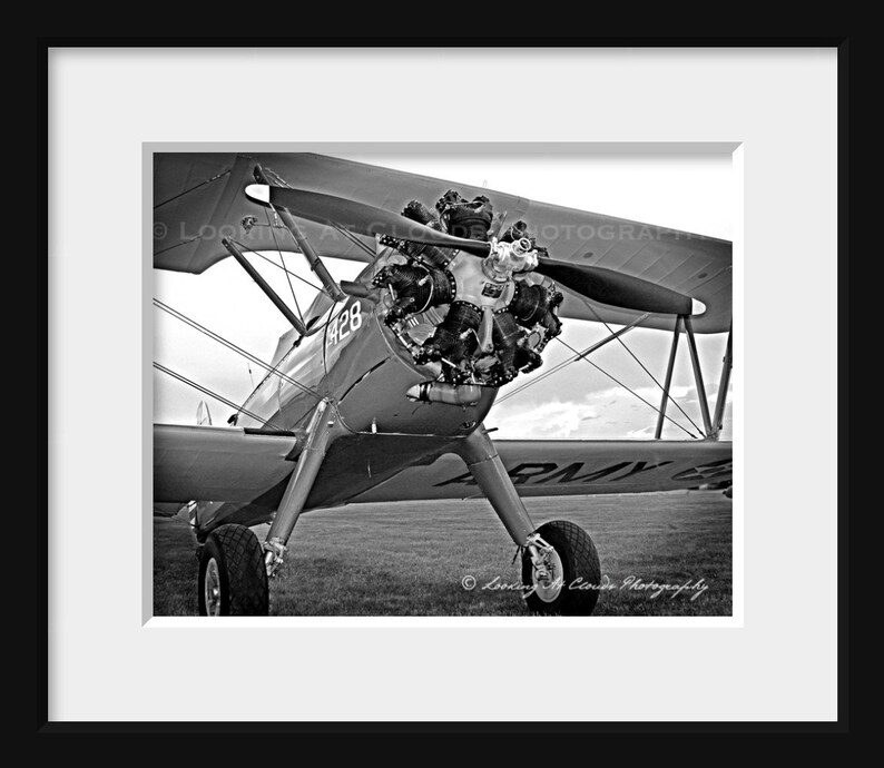 biplane, Stearman, vintage airplane art, aviation photography, pilot gift, propeller, round engine, boys room image 2