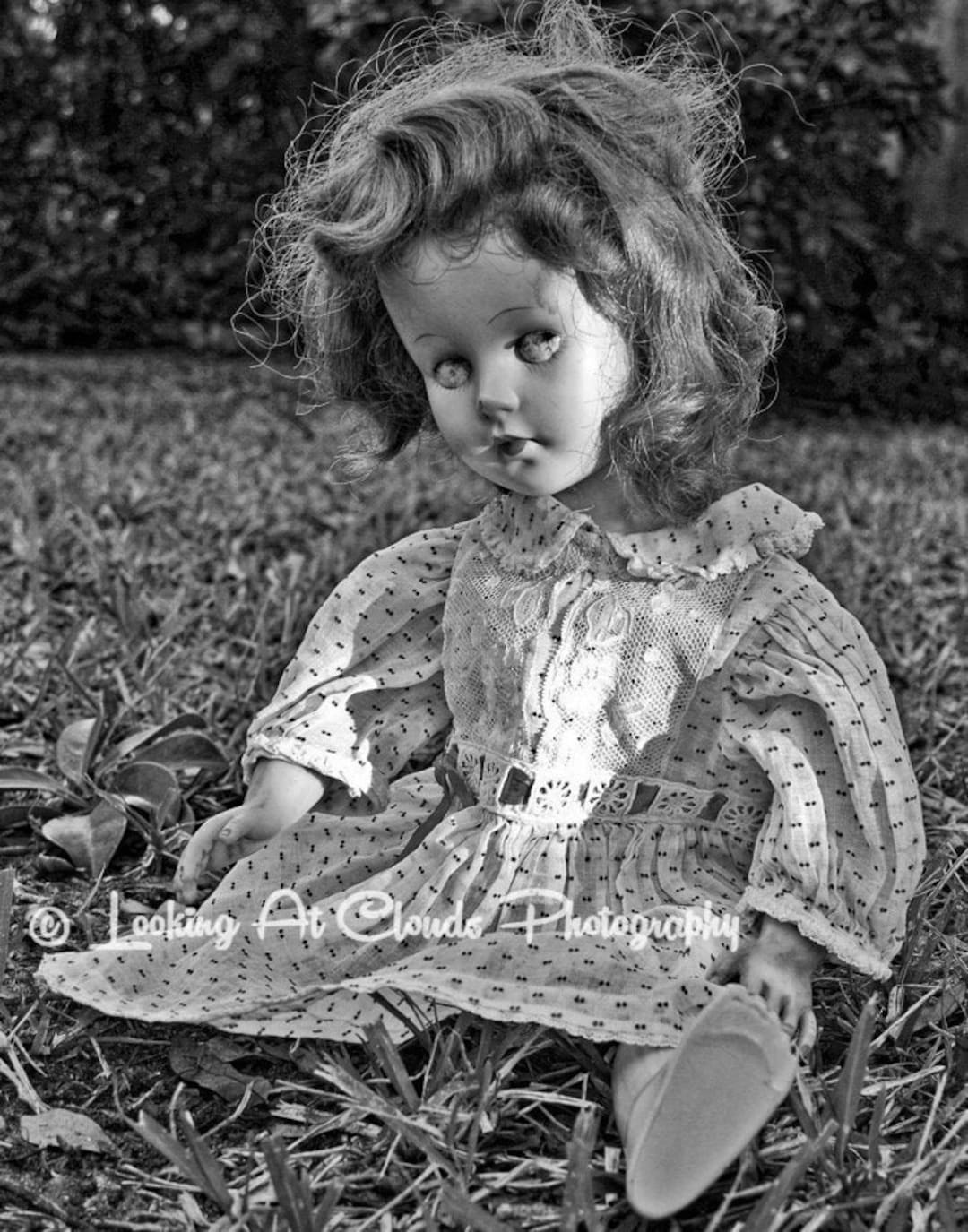The Dreamer, Creepy Black and White Doll Art, Abandoned Toy, Vintage Doll Art Photo Etsy