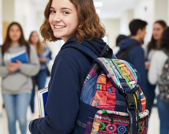 Guatemaltekische Baumwolle Upcycled Patchwork RUCKSACK Tasche