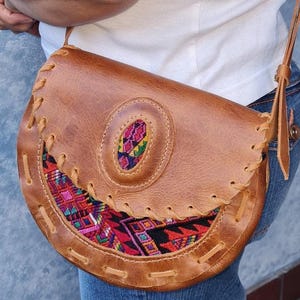 Aesthetic Woman Guatemalan Leather Huipil CROSSBODY Wristlet CLUTCH PURSE - 100% Cotton Lining Purse