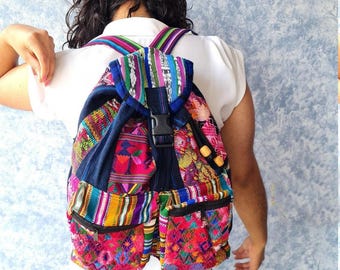 Mochila com patchwork de algodão reciclado da Guatemala