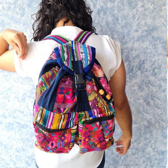 Guatemalan Upcycled Cotton PATCHWORK BACKPACK Bag - Etsy Israel display picture 2
