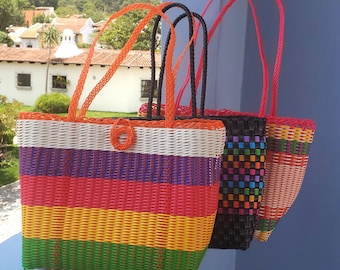 Sacola plástica guatemalteca de tecido para mercado - Cesta de plástico reciclado