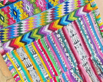 Vintage unique Guatemala handmade weaved cotton silk fringes -Comalapa huipil- birds motives table runner