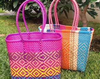 Grande sacola plástica guatemalteca de mercado - Cesta de PLÁSTICO RECICLADO