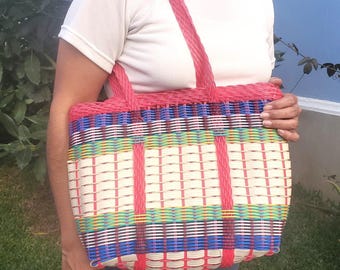 PEQUENA sacola plástica guatemalteca de mercado - Cesta de PLÁSTICO RECICLADO