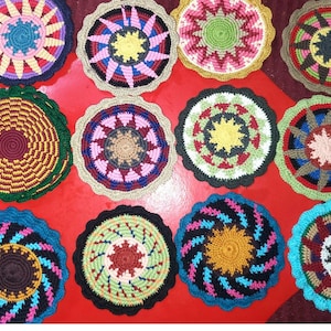 Cotton crocheted textile handmade Coaster -ROUND MULTICOLOR COASTER-