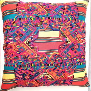 Cotton Guatemala hand embroidery -Geometric & floral- huipil pillow case cushion cover