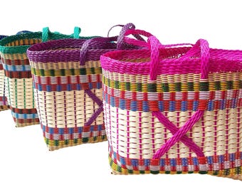 Sacola plástica guatemalteca extra grande de tecido para mercado - Cesta de PLÁSTICO RECICLADO
