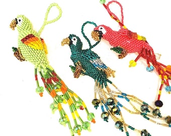 Beaded Parrot Ornament: Czech Glass Bird, Fair Trade Mayan