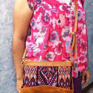 Aesthetic Woman Guatemalan Leather Huipil CROSSBODY Wristlet CLUTCH PURSE - 100% Cotton Lining Purse