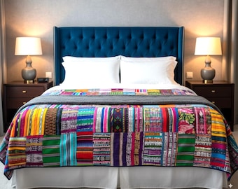 Multicolor Handmade Patchwork QUILT Huipil Throw