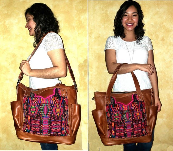 Huipil Leather Convertible Backpack: Guatemalan Artisan Bag  display picture 1