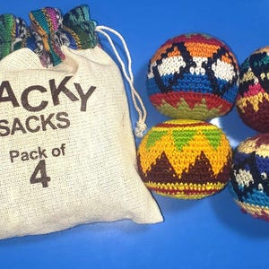 Mandmade Cotton Hacky Sacks, Multicolor Crocheted Juggling Balls with Storage Bag, 2.4 Inch, 35g, Pack of 4